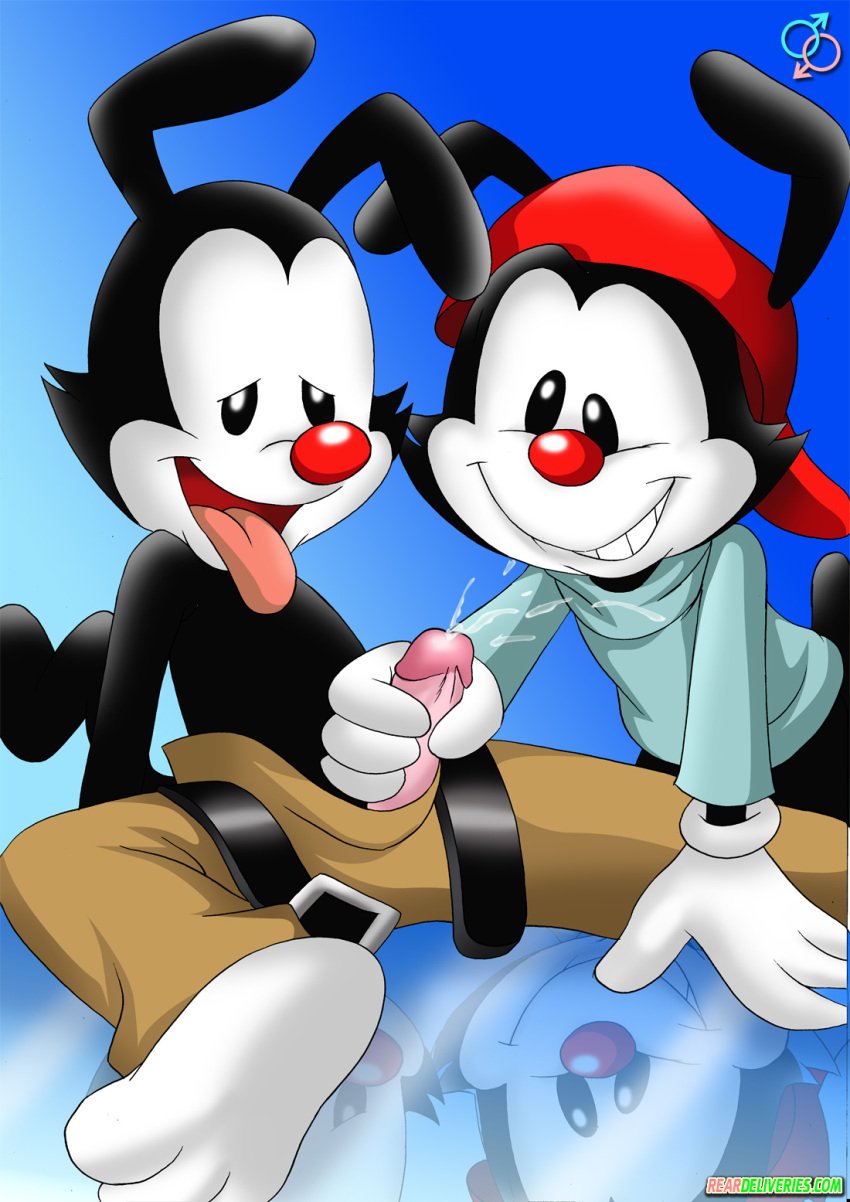 2boys animaniacs artist_name average_sized_penis bbmbbf belt_undone black_ears black_eyes brother_stroking_brother brothers cum cumshot erection gay gay_handjob gay_incest gay_sex gloves handjob holding_penis incest long_ears male male/male male_only masturbation open_mouth orgasm_face orgasm_from_handjob palcomix penis penis_out pleasure_face rear_deliveries red_nose reflection reflective_floor spread_legs stroking_cock tail teeth tongue tongue_out topless wakko_warner warner_brothers yakko_warner yaoi