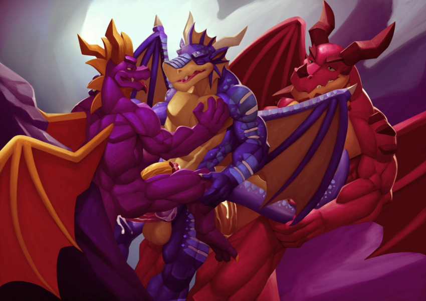 abs activision anthro anthro_on_anthro anthrofied cum cum_in_ass cum_inside gay humanoid humanoid_genitalia humanoid_penis kittikary male male/male/male male_only muscular_anthro muscular_male oc pecs pectorals ragnar_(spyro) spyro spyro_the_dragon threesome yaoi