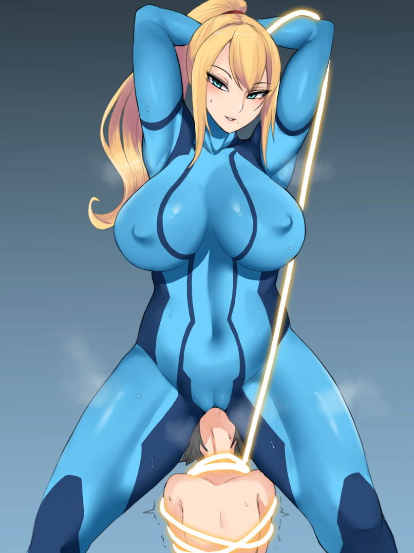 ass_on_face big_girl bondage cunnilingus elu77 facesitting femdom malesub metroid rope rope_bondage samus_aran voluptuous zero_suit zero_suit_samus