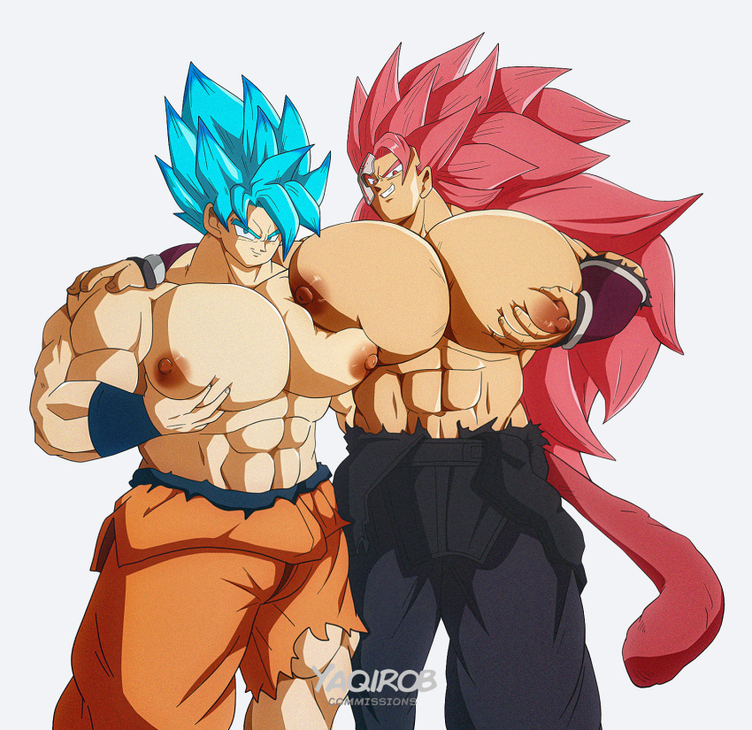 bara crimson-masked_saiyan dragon_ball dragon_ball_super goku_black grope male male_only man_boobs man_tits nipples son_goku super_dragon_ball_heroes super_saiyan_3 super_saiyan_blue super_saiyan_rose yaquirobara