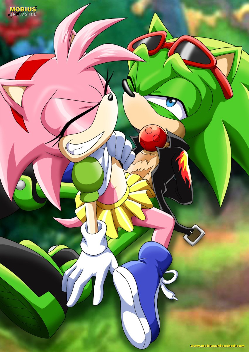 1boy 1girls amy_rose anthro anthro_on_anthro archie_comics bbmbbf bondage bound closed_eyes cowgirl_position dominant_female duo female_domination female_on_top female_rapist femdom flat_chest gag gagged green_fur half-closed_eye hands_behind_back happy_female hedgehog implied_penetration lifting_shirt male male_on_bottom male_rape_victim male_villain malesub mobius_unleashed one_eye_closed palcomix pink_fur rape reverse_rape rosy_the_rascal_(archie) scourge_the_hedgehog sitting_on_penis smile sonic_(series) sonic_the_hedgehog_(archie) sonic_the_hedgehog_(series) straight tied_hands unhappy_male vaginal_penetration yellow_skirt