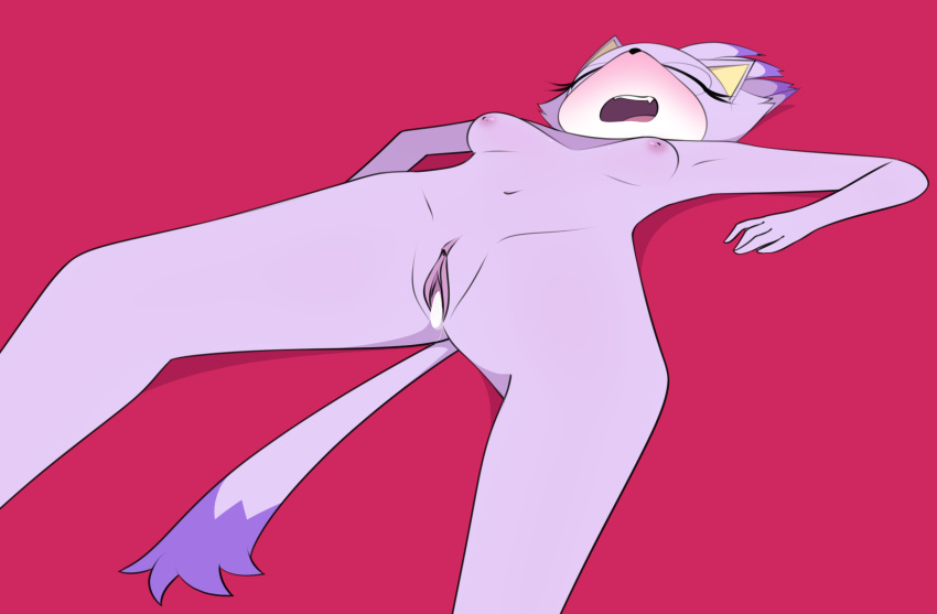 anthro blaze_the_cat blush bodily_fluids breasts cum cum_in_pussy cum_inside domestic_cat felid feline felis female genital_fluids genitals hi_res mammal nipples nude pussy sega solo sonic_(series) sourlemonade