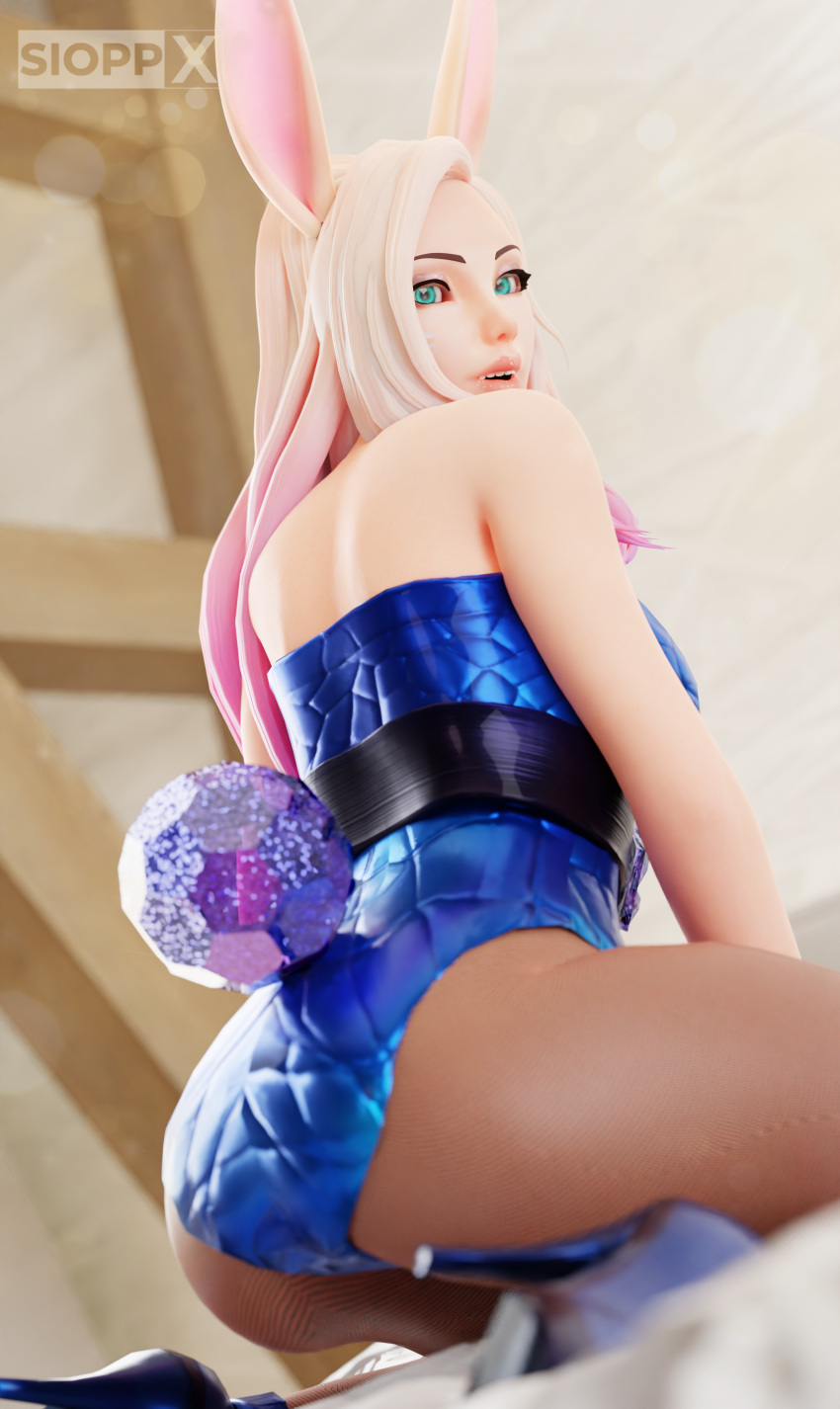 1girls 3d 3d_(artwork) ahri blender blender_(software) bunny_ears bunny_girl bunnysuit female female_only k/da_ahri k/da_all_out_series k/da_series league_of_legends light-skinned_female light_skin looking_back sioppx