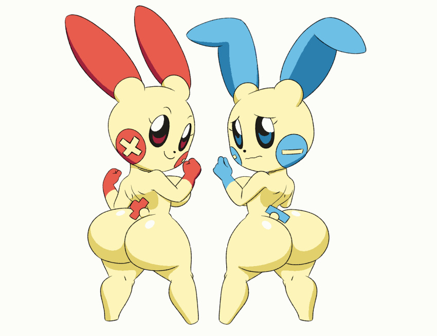 2022 2girls animated anthro ass ass_to_ass back_view big_ass big_breasts big_butt breasts bubble_butt bumping_asses bumping_butts female female_only huge_ass minun multiple_girls nintendo plusle pokémon_(species) pokemon pokemon_(species) sideboob source_request tagme tansau