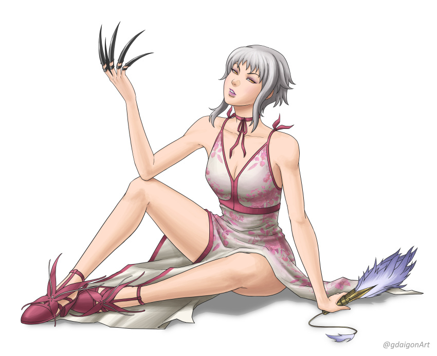 1girls alluring bandai_namco bladed_fan bladed_fingers bladed_weapon chinese_fan claws commission commission_art commissioner_upload death_by_degrees feather_fan female female_only finger_claws fully_clothed gdaigonart geoffrey_daigon hand_fan hi_res lana_lei namco sitting solo tekken villainess