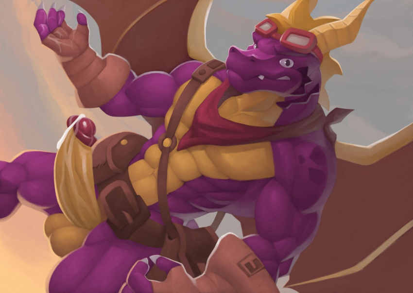 abs activision adult_spyro after_masturbation anthro anthrofied balls ballsack bara cum dragon kittikary male male_only masturbation muscular muscular_anthro muscular_male pecs pectorals penis penis_out spyro spyro_the_dragon