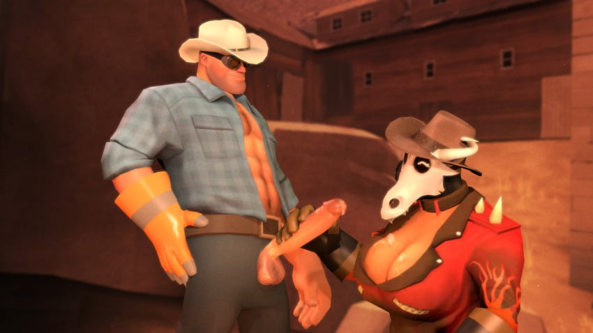 big_penis cumshot engineer_(team_fortress_2) female fempyro handjob male marksdv pyro pyro_(team_fortress_2) team_fortress_2