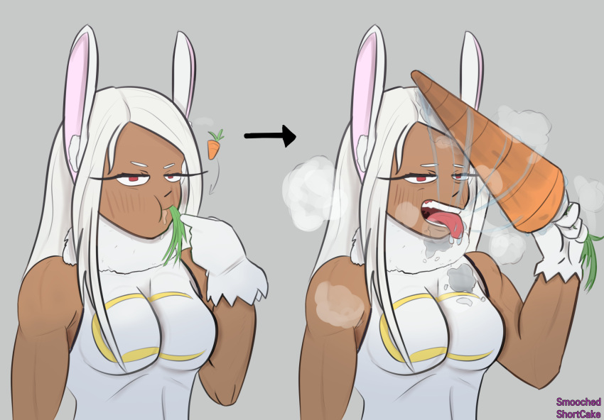 breath bunny_ears bunny_girl carrot dark-skinned_female dark_skin deepthroat fellatio miruko muscles muscular my_hero_academia no_gag_reflex oral oral_sex rumi_usagiyama saliva saliva_string saliva_trail smooched_shortcake solo spit throat_training