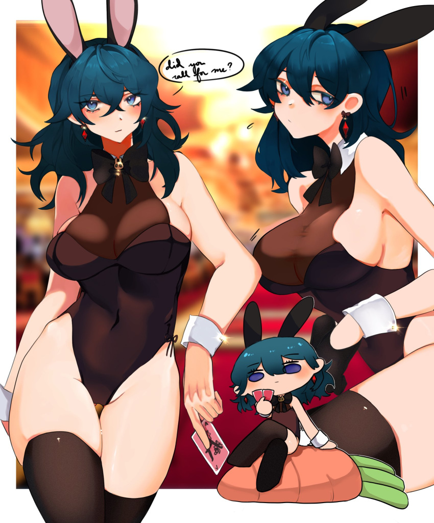 alternate_costume blue_eyes blue_hair breasts bunny_ears bunny_girl bunnysuit byleth_(fire_emblem) byleth_(fire_emblem)_(female) english_text female female_only fire_emblem fire_emblem:_three_houses nintendo octoboo solo text