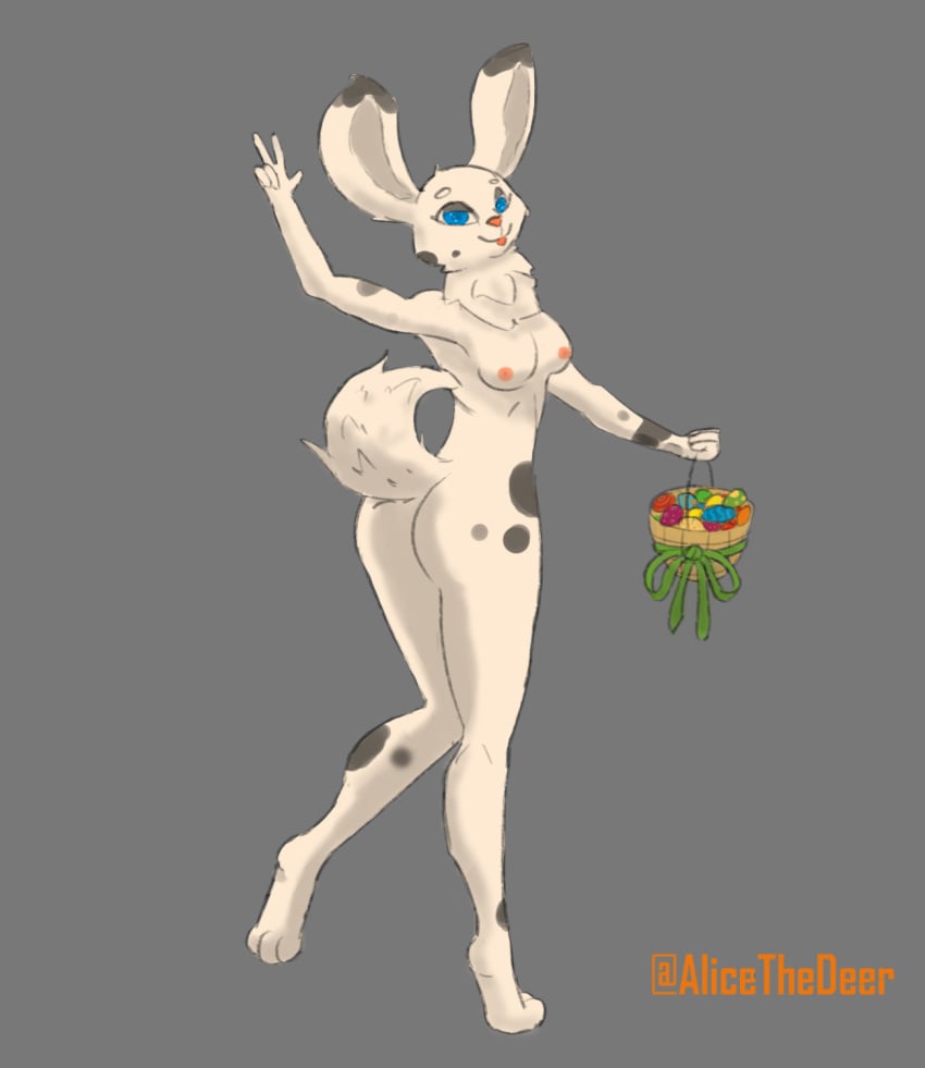 alicethedeer anthro basket blue_eyes container easter easter_basket easter_bunny easter_egg female fur hi_res holding_basket holding_container holding_object holidays lagomorph leporid mammal nude rabbit shaded simple_background simple_shading solo white_body white_fur