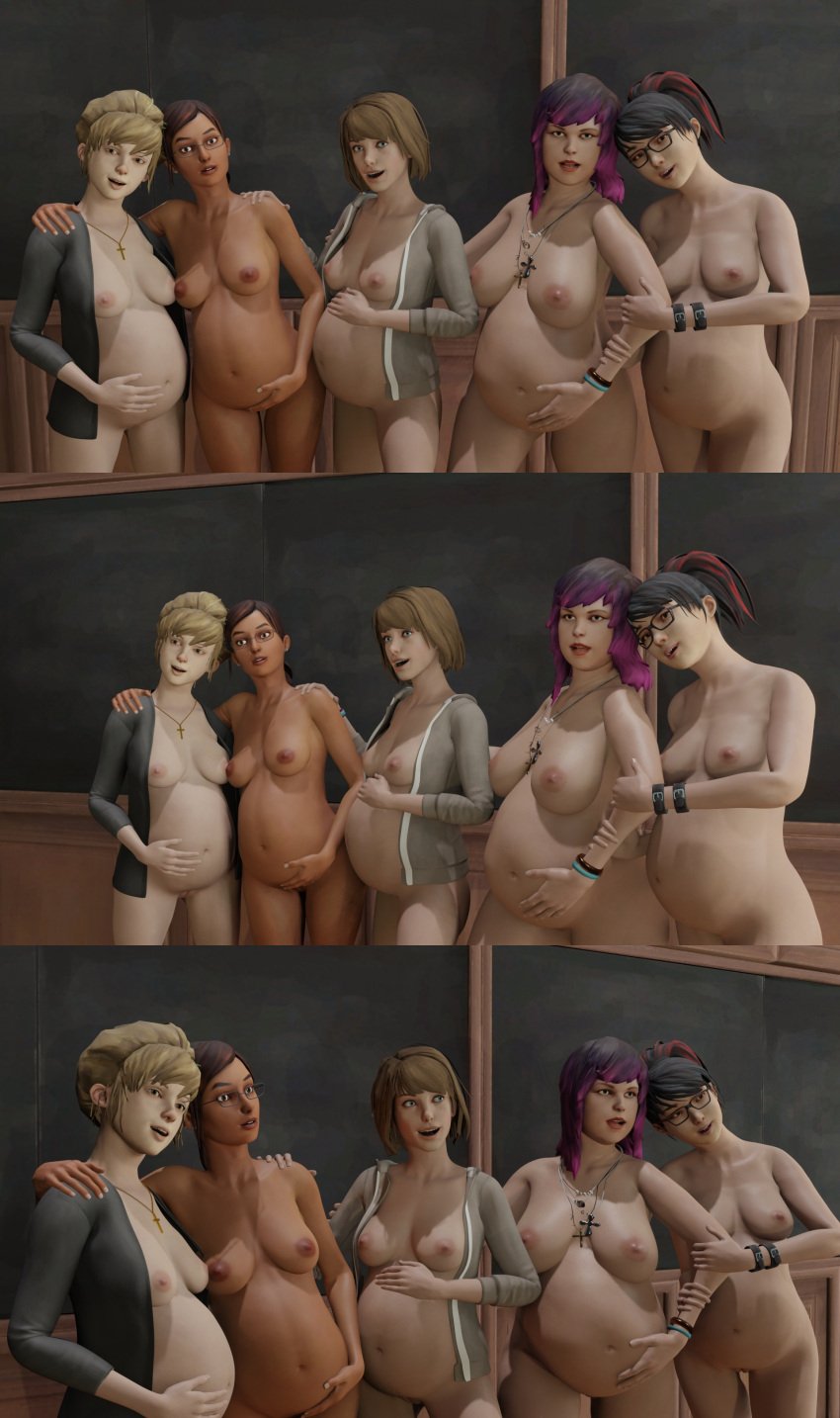 3d 5girls almost_naked alyssa_anderson belly big_breasts blender_(software) brooke_scott classroom dark-skinned_female excited female female_only glasses hand_on_belly hand_on_pregnant_belly human kate_marsh katya_six life_is_strange max_caulfield medium_breasts multicolored_hair multiple_girls multiple_pregnancies no_bra no_panties nude nude_female outerwear partially_clothed pregnant pregnant_belly pregnant_female ready_to_pop school schoolgirl stella_hill teenager