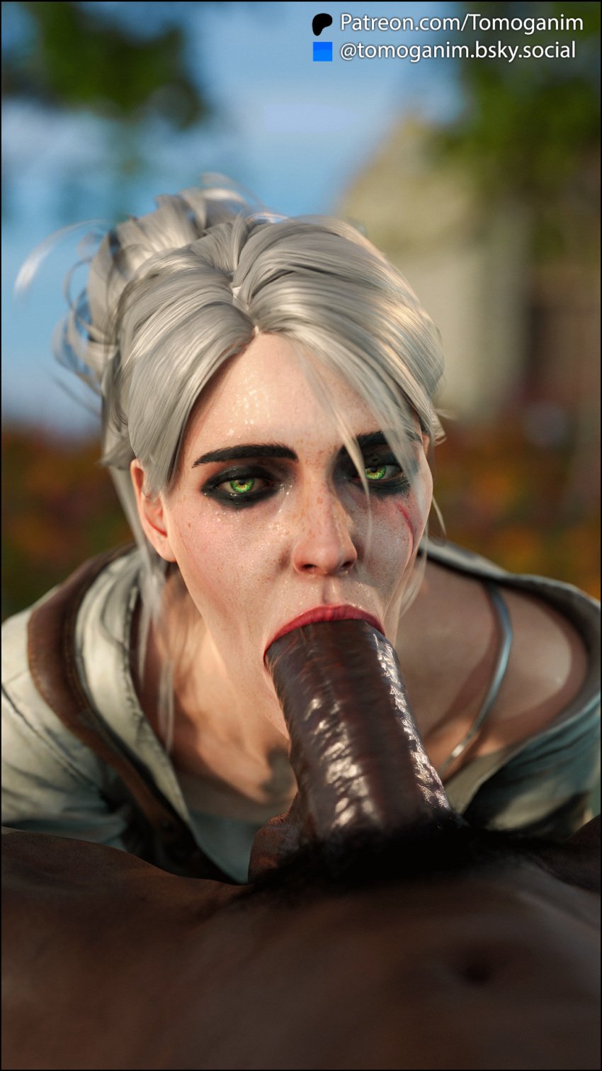 1boy 1girls 3d :>= abs ashen_hair big_penis blowjob cd_projekt_red ciri dark-skinned_male dark_skin deep_blowjob eye_contact eyeshadow facial_scar fellatio female freckles green_eyes grey_hair hair_bun half_updo hands-free huge_cock interracial large_penis light-skinned_female light_skin looking_at_viewer mascara oral oral_sex pale-skinned_female petite pov red_lipstick runny_makeup scar seductive_eyes seductive_look seductive_mouth skinny slim sucking sucking_penis sweat the_witcher_(series) the_witcher_3:_wild_hunt tied_hair tomoganim toussaint white_hair witch witcher_medallion