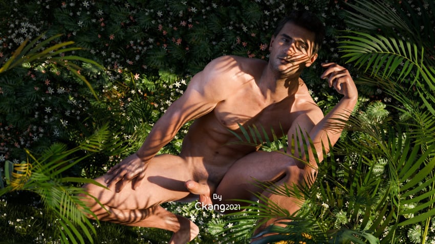 1boy 1human 1male 3d 3d_(artwork) 3d_model blue_eyes brown_hair ckang2021 light-skinned_male light_skin male male_focus male_only muscular nathan_drake outdoor_nudity outdoors solo solo_focus solo_male uncharted uncharted_4