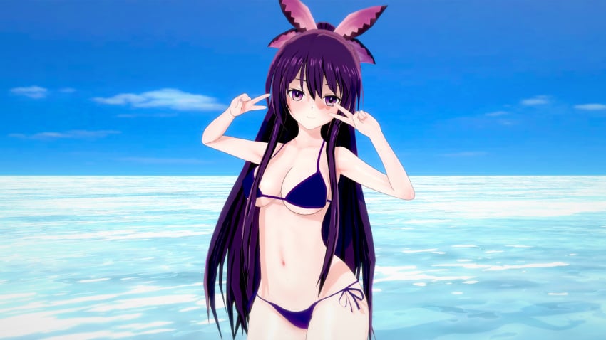 1girls angelxd bikini breasts date_a_live female_only light-skinned_female purple_eyes purple_hair sea yatogami_tohka