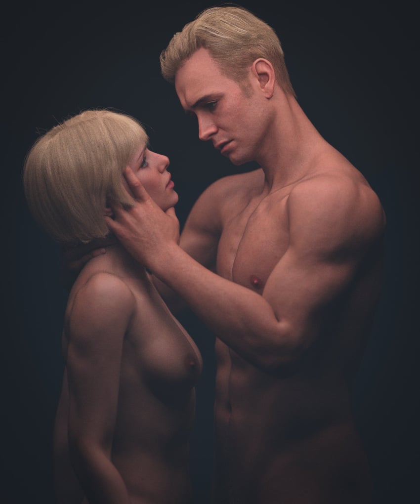 3d 3d_(artwork) 3d_model blonde_hair blue_eyes clone homelander intense_stare looking_at_each_other mahtsazizi male/female narcissism narcissistic no_visible_genitalia petite_breasts rule_63 selfcest the_boys