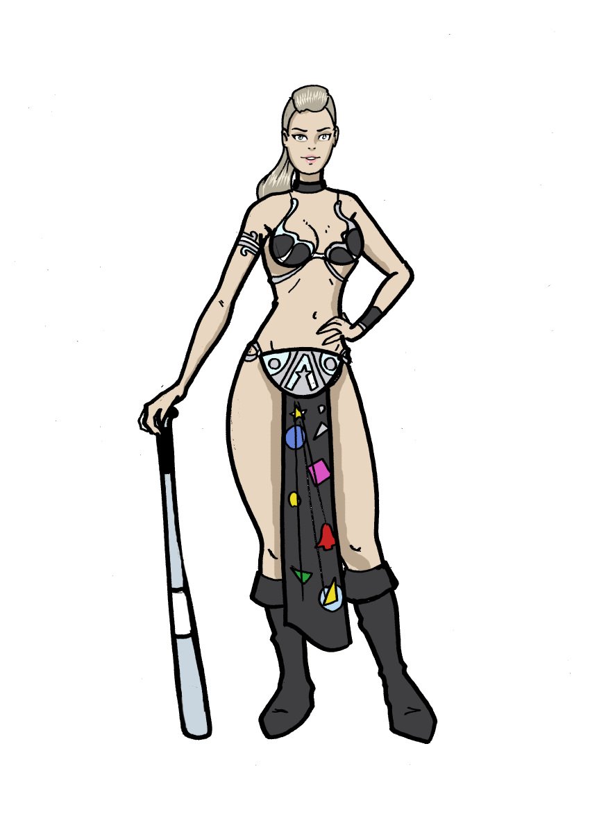 ace_doctorwho ace_mcshane baseball_bat confident_female crossover_cosplay doctor_who huge_thighs slave_leia_(cosplay)