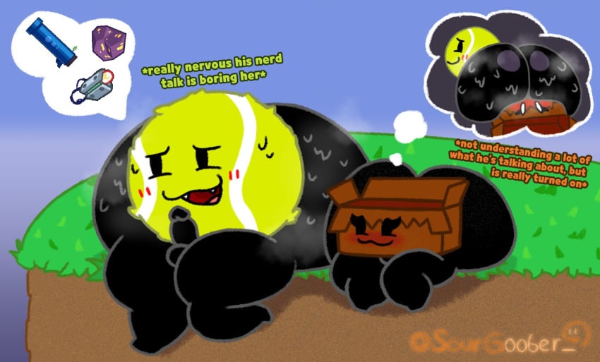 1boy ass_bigger_than_body battle_for_dream_island bfdi big_ass blush blushing box_(sourgoober) bubble_butt huge_ass lewdyoshyboy object_oc object_show object_shows original_character sweat sweating tagme tennis_ball_(bfdi) thick_thighs wide_hips