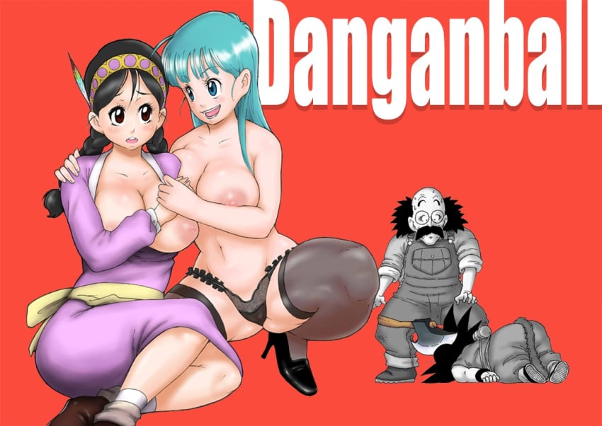 2girls bulma_briefs dragon_ball dragon_ball_(classic) female human male pocawatha pointy_chin son_goku son_goku_(young) straight_hair