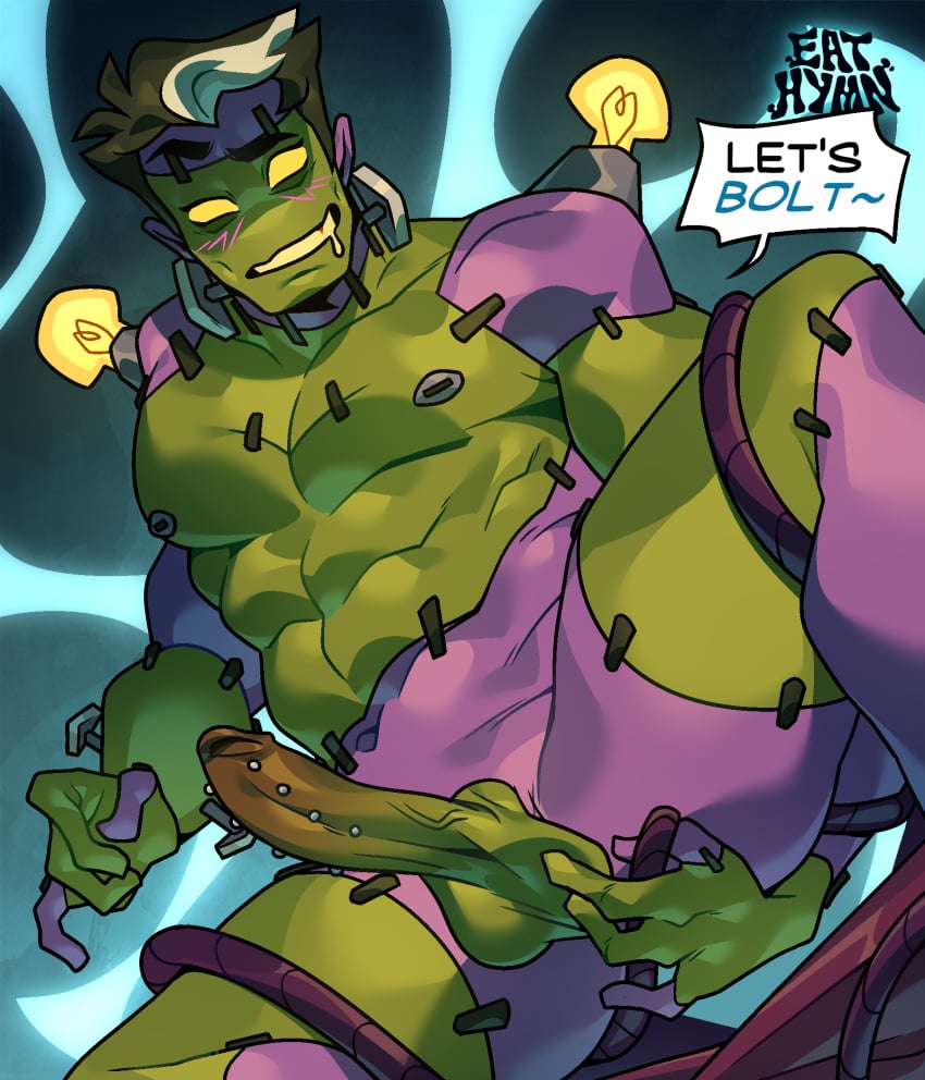 1boy bara eat_hymn electricity frankenstein frankenstein's_monster gay halloween haunted_hookups literature monster muscle muscular muscular_male original_character parody public_domain shock stitches undead