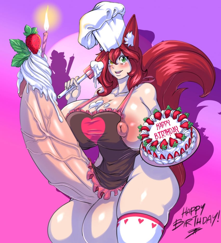 1futa 2018 5_fingers animal_ears animal_humanoid apron apron_only areola balls big_balls big_breasts big_nipples big_penis birthday_cake birthday_candle blush bottomless breasts cake candle canid canid_humanoid canine canine_humanoid chef_hat clothed clothing dairy_products dessert english_text erection fingers food food_on_penis fox_humanoid fruit futa_only futanari genitals gynomorph hair happy_birthday hat headgear headwear heart_apron heart_clothing heart_symbol heterochromia hi_res holding_cake holding_food holding_object huge_balls huge_breasts huge_cock humanoid humanoid_penis hyper hyper_balls hyper_genitalia hyper_penis inner_ear_fluff intersex kemonomimi light-skinned_futanari light_body light_skin lit_candle mammal mammal_humanoid mirukwi mostly_nude natsumi_vixen nipples open_mouth open_smile penis plant pupils red_hair skindentation slit_pupils smile solo spatula standing strawberry text thighhighs tools tuft whipped_cream white_inner_ear_fluff