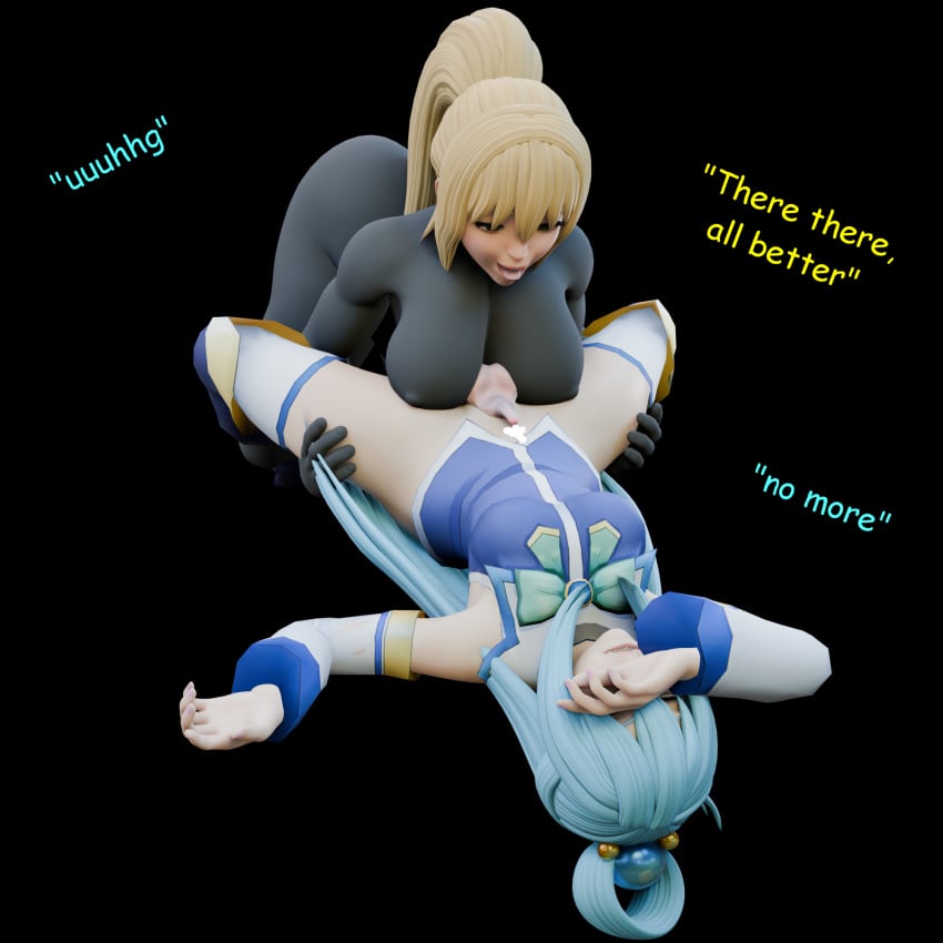 3d aqua_(konosuba) ass big_breasts blonde_hair blowjob blowjob_face bodysuit breasts curvaceous curvy curvy_figure darkness_(konosuba) drunk fat_ass female futa_on_female futanari heperson kono_subarashii_sekai_ni_shukufuku_wo! paizuri thick thick_ass thick_thighs thighs titfuck titjob voluptuous voluptuous_female