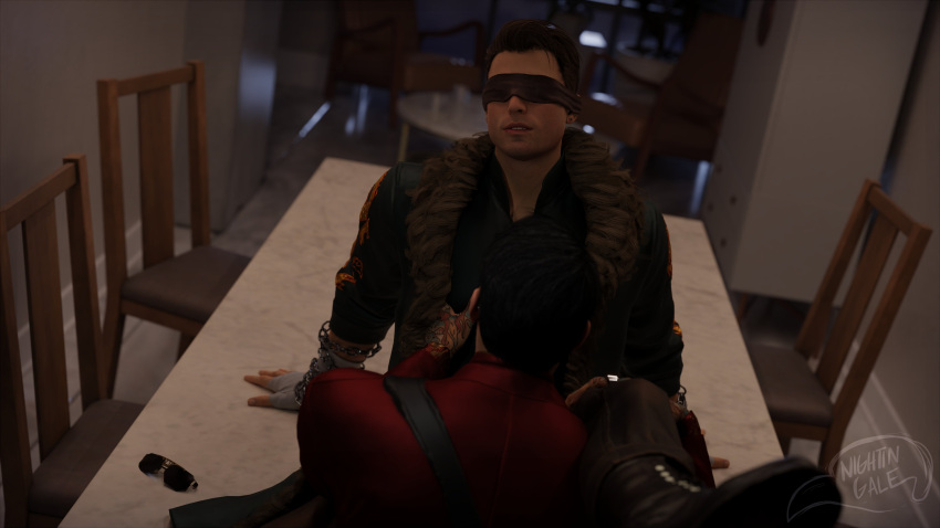 2boys 2humans 3d 3d_(artwork) 3d_model blindfolded blowjob clothed_sex eyeless_male gay gay_blowjob gay_sex going_down_on indoors indoors_sex johnny_cage johnny_cage_(new_era) kenshi_takahashi male male/male male_only mortal_kombat mortal_kombat_1_(2023) netherrealm_studios nightin_galez playful romantic sensual