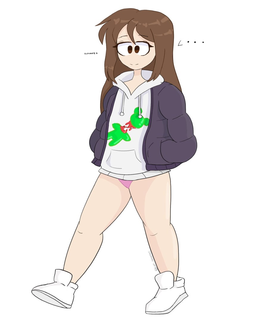 brown_eyes brown_hair emily_sim emirichu forgot_pants hoodie karlometer no_pants oblivious panties pink_panties tagme unaware youtube youtuber