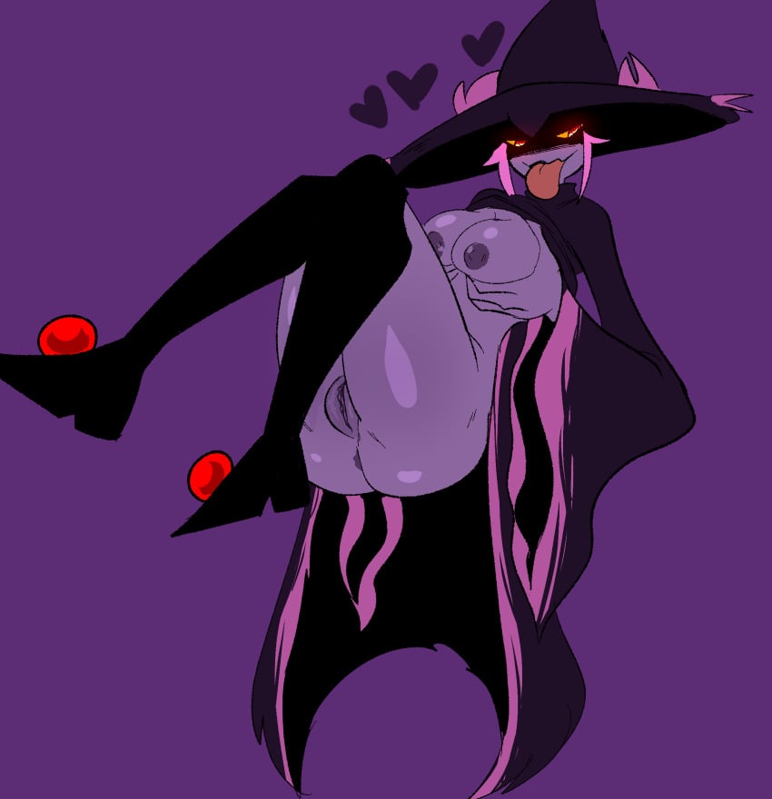 anthro anthrofied ass boots breast_grab breast_squish breasts clothed clothing female floating footwear genitals hand_on_breast hat headgear headwear heart hi_res legwear looking_aside mismagius nintendo partially_clothed pinkie_peaches pokémon_(species) pokemon pokemon_(species) pussy shadowed_face solo squish susaroo thigh_boots thigh_highs tongue tongue_out turtleneck video_games witch_hat