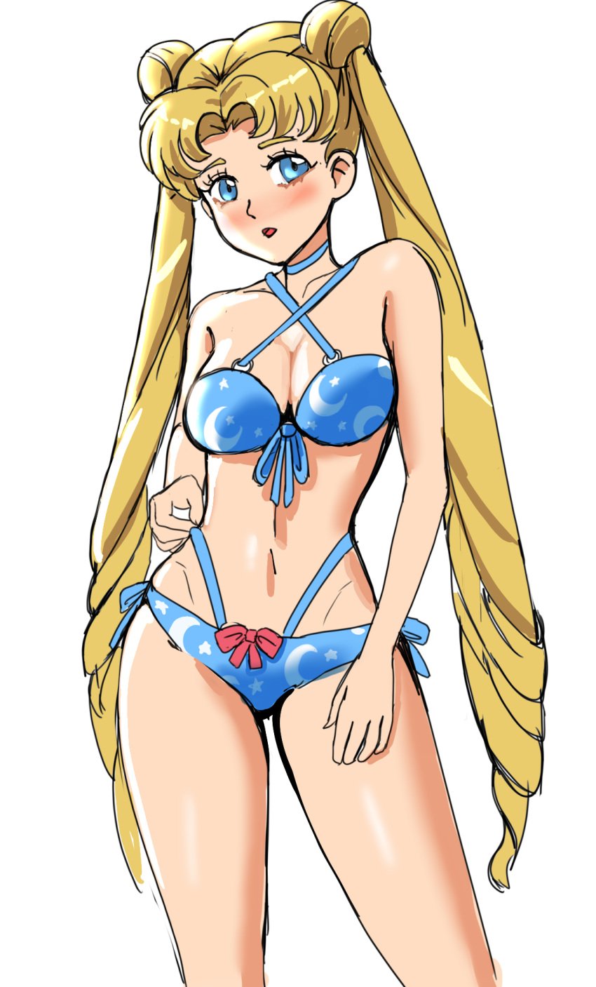 1girls bikini bishoujo_senshi_sailor_moon blonde_hair blue_eyes female female_only hair_buns small_breasts solo sunbeam_(artist) swimsuit swimwear twintails usagi_tsukino