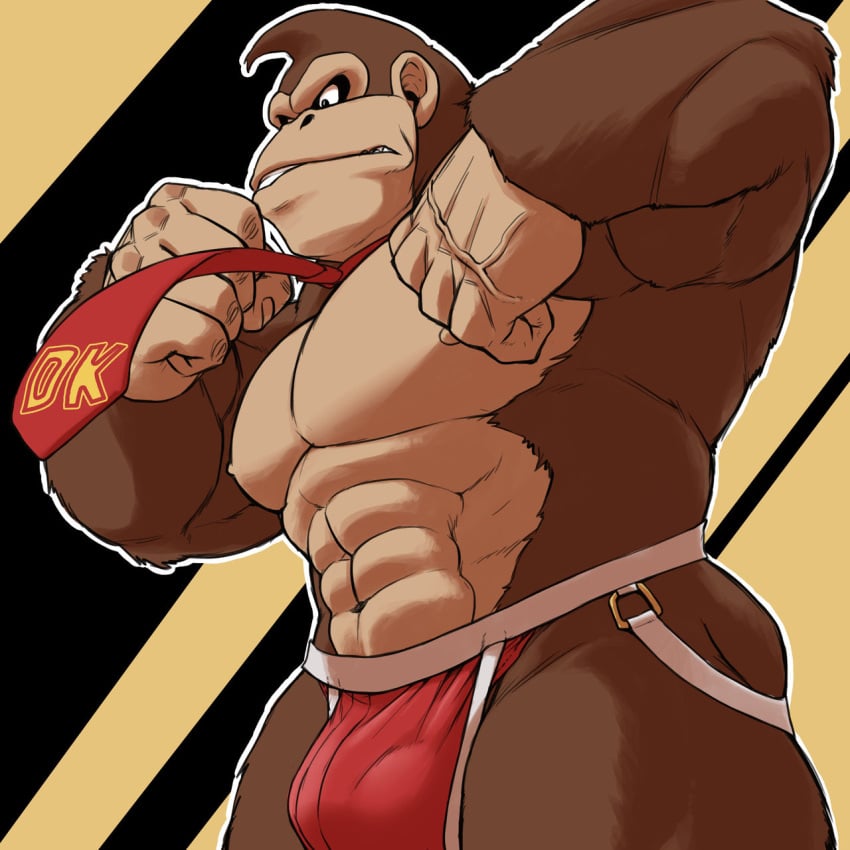 anthro bara bulge donkey_kong donkey_kong_(series) donkey_kong_country furry gay gorilla jockstrap male male_only muscles muscular nintendo othukimi solo solo_male tie