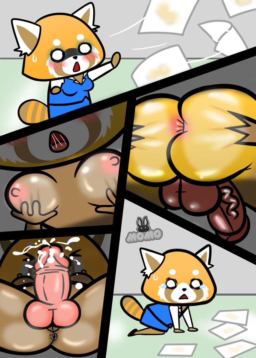 1futa 2d aggressive_retsuko aggretsuko anthro big_breasts big_penis comic cum ejaculation embarrassed erection futanari masturbation momokarin01 office_lady photocopier photocopying_breasts photocopying_butt photocopying_penis retsuko sanrio smooth_fur