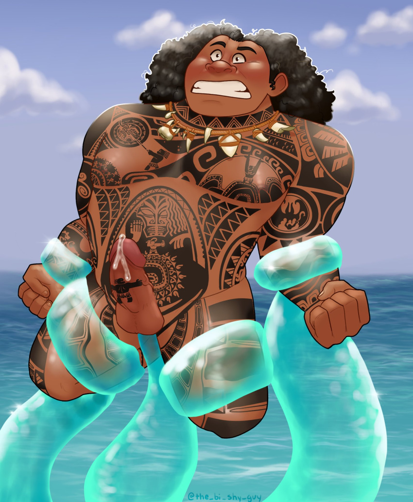 bondage boner bound demigod disney erect_penis erection hard_on in_water long_hair male male_only maui melanin moana muscles muscular muscular_male ocean outdoors outside precum precum_drip tattoos tentacle tentacle_on_male tentacle_sex the_bi_shy_guy tied_up water water_tentacle water_tentacles