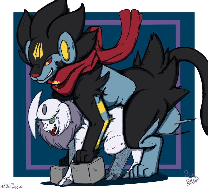 absol absurd_res balls beam_(lexiabee) bulge doggy_style duo feral from_behind_position genitals hi_res infernex luxray male male/male male_only nintendo piwix_(luxray) pokémon_(species) pokemon pokemon_(species) scarf sex video_games