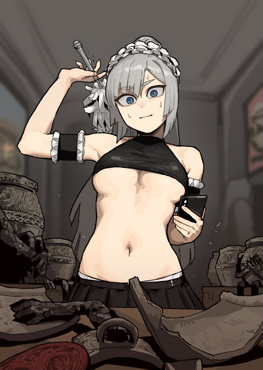 1girls 2022 abs breasts clothing elden_ring female female_only fromsoftware funny gogalking insact iron_fist_alexander light-skinned_female living_jar_(elden_ring) looking_at_viewer navel tarnished underboob vampire_(gogalking) wholesome