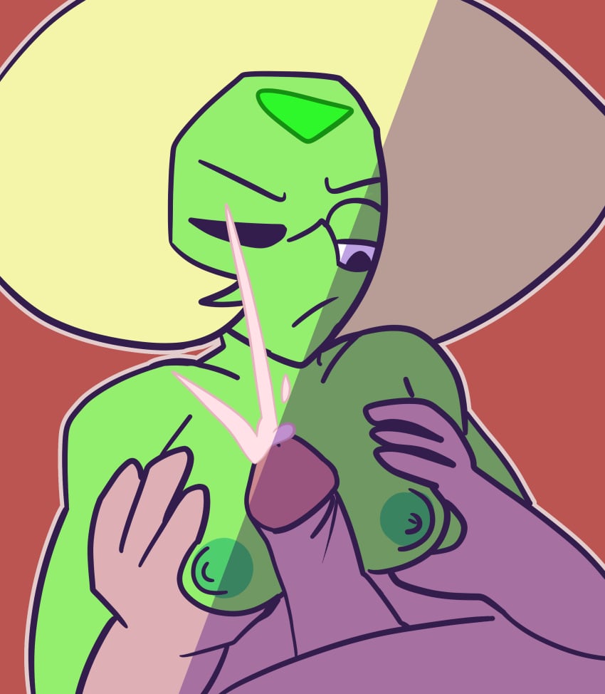 breast_squeeze breasts cartoon_network cum cum_on_face cumshot drawinecchi drawinecchi2 gem_(species) green_body green_skin one_eye_closed penis peridot_(steven_universe) steven_universe thick_lines