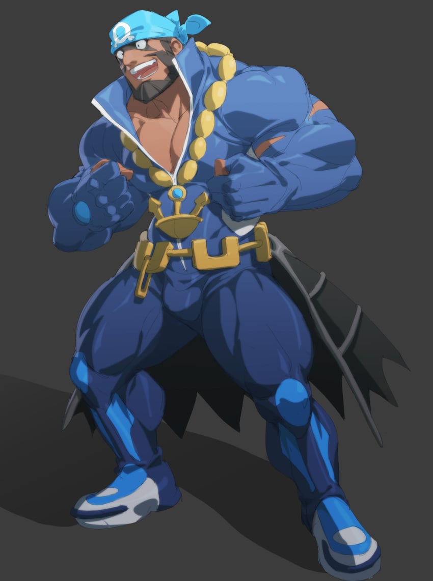 abs archie_(pokemon) bara beard bulge chest_hair facial_hair flaccid hairy large_pectorals male male_focus male_only muscular muscular_male pectorals pokemon pokemon_oras rollingstonex6 solo solo_male team_aqua yaoi