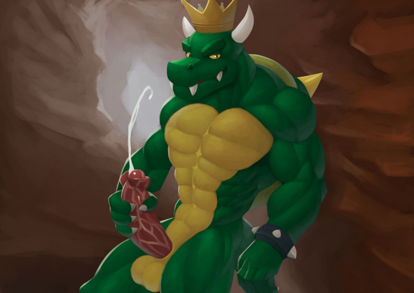 abs anthro anthrofied bara bowser crown cum humanoid humanoid_genitalia humanoid_penis king_koopa kittikary looking_at_viewer male male_only mario_(series) masturbating masturbation muscular muscular_anthro muscular_male nintendo orgasm pecs pectorals penis penis_out the_super_mario_bros._super_show!