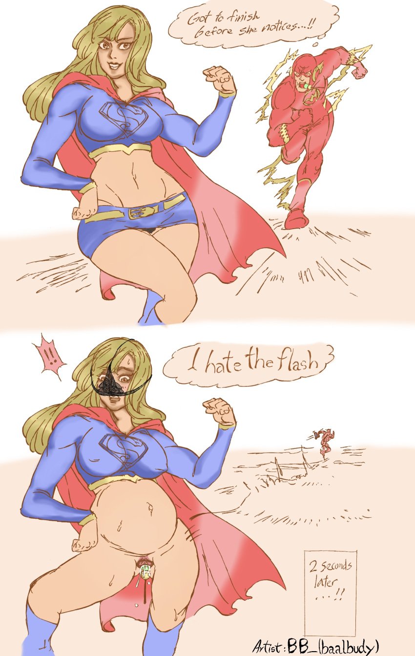 barry_allen bb_(baalbuddy) big_breasts bottomless breasts busty cape color_edit creampie crop_top cum cum_in_pussy cum_inflation cum_inside cum_on_leg dc dc_comics erect_nipples flexing hourglass_figure i_just_coler kara_zor-el long_hair miniskirt muscular muscular_female navel nipple_bulge panties_on_head pose posing pregnant rape running supergirl supergirl_(series) superman_(series) the_flash the_flash_(series)