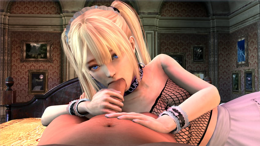 1boy 1boy1girl 1girls 3d 3d_(artwork) 4k absurd_res bed bedroom blonde_hair blue_eyes breasts choker clothed clothes clothing collar cute dead_or_alive dead_or_alive_5 detailed_background eye_contact fellatio female fishnet fishnet_shirt fishnets futivesfm hand_on_penis hi_res holding_penis human indoors looking_at_partner looking_at_viewer maid maid_headdress maid_outfit maid_uniform male marie_rose medium_breasts nipples oral oral_penetration oral_sex petite petite_body ponytail ponytails pov pov_eye_contact see_through see_through_clothing sex