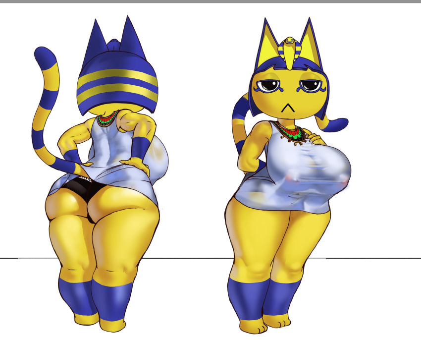 1girls :< animal_crossing ankha ankha_(animal_crossing) anthro big_ass big_breasts big_butt bigatomics blacked blacked_clothing breasts felid feline felis female female_only fur furry furry_only hi_res nintendo queen_of_spades shortstack solo standing tail tattoo thick_thighs transparent_clothing