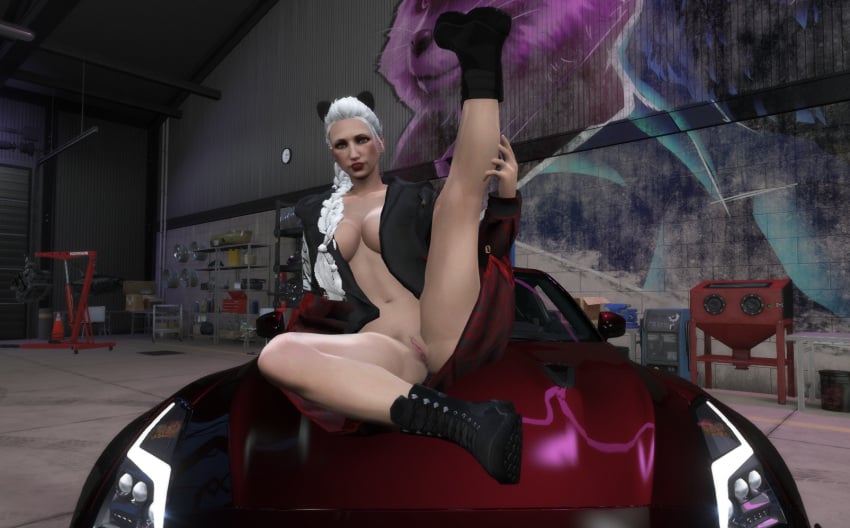 big_breasts boots braided_ponytail cat_ears fiona_stewart grand_theft_auto grand_theft_auto_online grand_theft_auto_v leg_up legs_spread nopixel showing_pussy symphony tagme white_hair