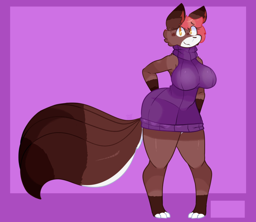 breasts curvy_figure curvy_hips exposed exposed_arms female female_focus female_only furry huge_ass huge_breasts lower_body purple_sweater sex_slave sex_toy showing spaceysoda thick_legs thick_thighs thin_waist wide_thighs