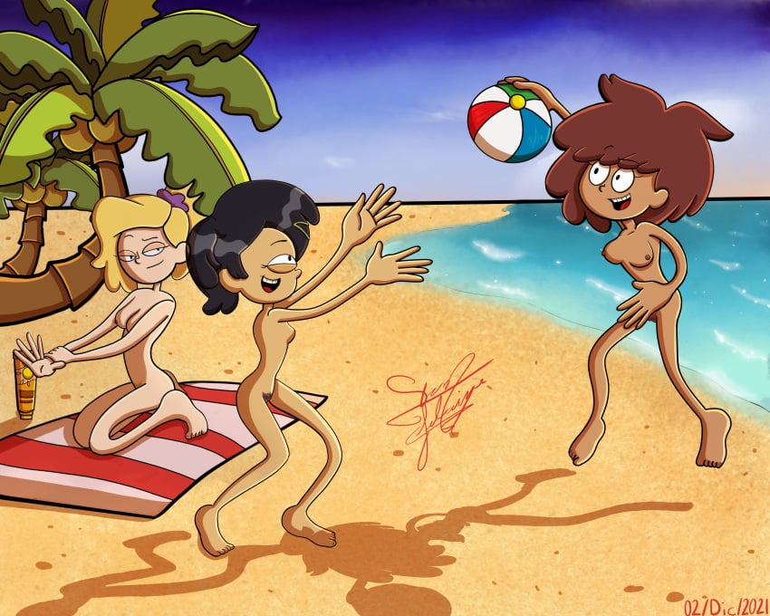 2021 3girls amphibia anne_boonchuy applying_sunscreen barefoot beach_ball beach_mat black_hair blonde_hair brown_hair casual casual_nudity dark_hair dark_skin disney disney_channel disney_xd female female_only full_body group having_fun human human_only jumping light_hair marcy_wu medium_breasts naked_with_friends naturism naturist nipples no_sex nonsexual_nudity nude nude_beach nude_female pale_skin palm_tree playing public public_nudity sasha_waybright scarlett_fay_(artist) seaside shadow signature straight_hair taiwanese thai trio wholesome wholesome_nudity