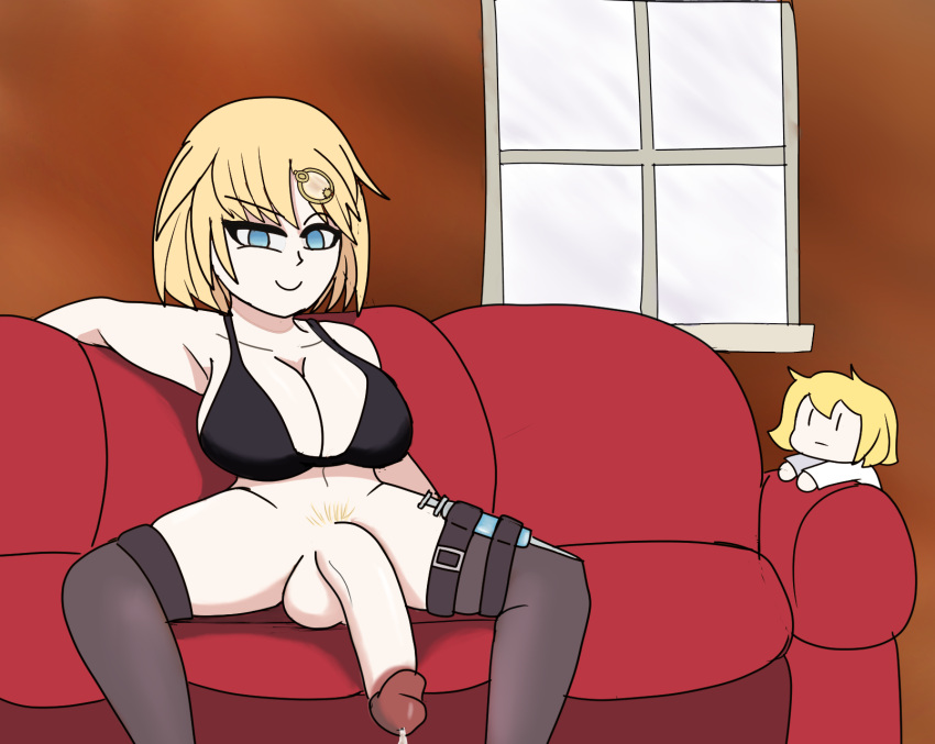 1futa balls bass_kun big_breasts big_penis blonde_hair blue_eyes bottomless breasts clothed clothing flaccid_penis futa_only futanari hololive hololive_english human light-skinned_futanari light_skin mostly_nude penis self_upload sitting smol_ame solo spread_legs thighhighs virtual_youtuber watson_amelia