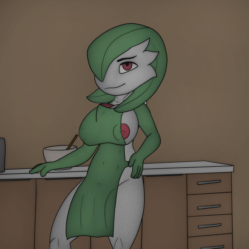 anthro breasts female gardevoir hi_res j5furry kitchen nintendo pokémon_(species) pokemon pokemon_(species) solo video_games