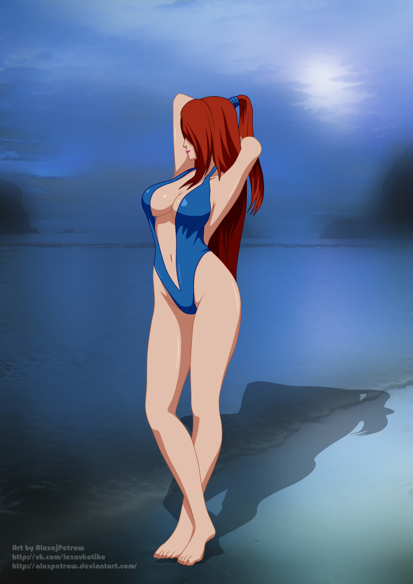 1girls alexpetrow beach brown_hair female female_only full_body fully_clothed long_hair mature mature_female mei_terumi milf naruto naruto_(series) naruto_shippuden outdoors revealing_clothes revealing_swimsuit shore skimpy skimpy_clothes solo solo_focus swimsuit very_long_hair walking