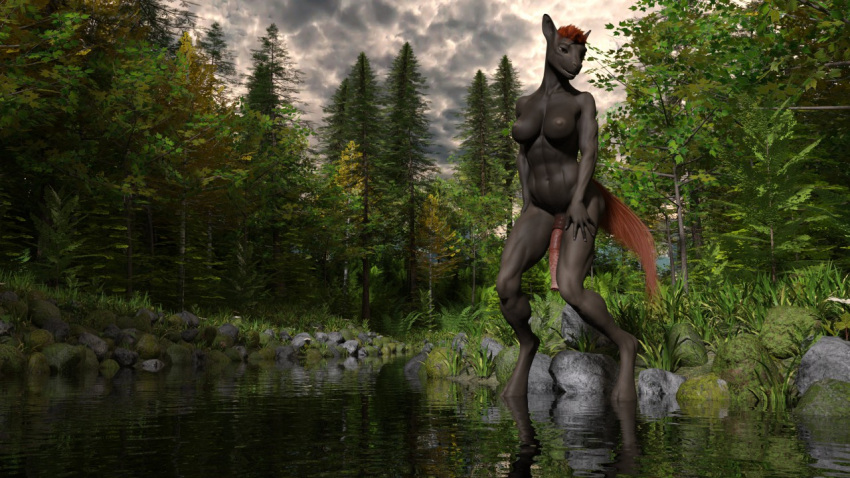 3d_(artwork) 5_fingers abs animal_genitalia animal_penis anthro areola big_breasts breasts collarbone deciduous_trees digital_media_(artwork) earthclan3d equid equine equine_penis equine_tail evergreen_tree fern fingers flared_penis forest futanari genitals grass grey_areola grey_body grey_breasts grey_eyes grey_nipples grey_skin gynomorph hair hand_on_own_thigh head_tilt hooves horse intersex lake looking_down mammal medial_ring moss muscular muscular_arms muscular_gynomorph muscular_intersex muscular_thighs navel nipples nude orange_hair orange_tail outside overcast penis pine_tree pink_penis plant rock sky solo standing standing_in_water tree v-cut wide_stance