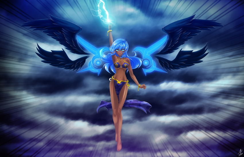 1girls belly_dancer belly_dancer_outfit blue_eyes blue_hair broken_chain cleavage crossover_cosplay dancer dancer_outfit dark-skinned_female enslaved_royal friendship_is_magic harem_girl harem_outfit humanized large_breasts loincloth long_hair magic mauroz my_little_pony princess_luna_(mlp) royalty slave slave_bikini slave_collar slave_leia_(cosplay) slave_outfit slavegirl star_wars wings wrist_cuffs