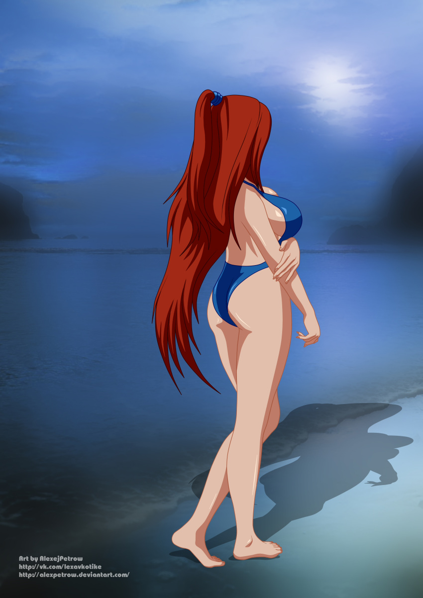 1girls alexpetrow barefoot beach big_breasts breasts female female_only full_body long_hair mature mature_female mei_terumi milf naruto naruto_(series) naruto_shippuden one-piece_swimsuit outdoors red_hair revealing_clothes shore skimpy skimpy_bikini solo solo_focus swimsuit very_long_hair walking