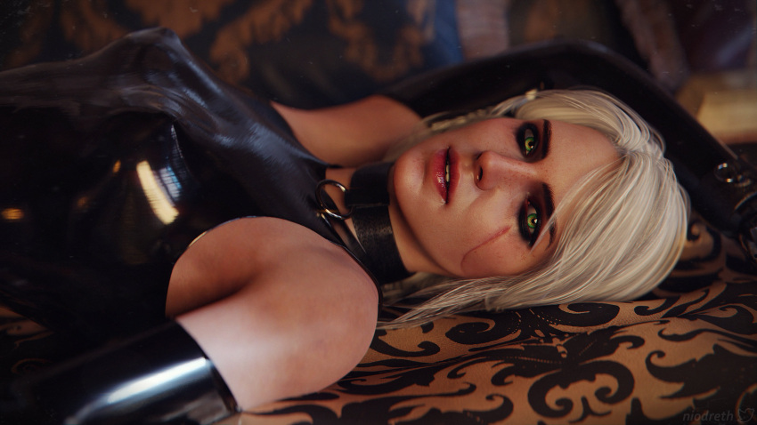 3d 3d_(artwork) 4k alternate_version_available armpits cd_projekt_red choker ciri latex latex_bodysuit latex_clothing latex_gloves latex_legwear latex_suit latex_thighhighs looking_at_viewer medium_breasts niodreth silver_hair solo the_witcher_(series) the_witcher_3:_wild_hunt